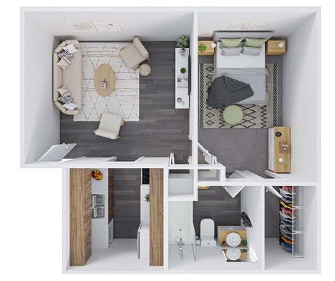 Floor plan for 1 bed, 1 bath, 511 sqft